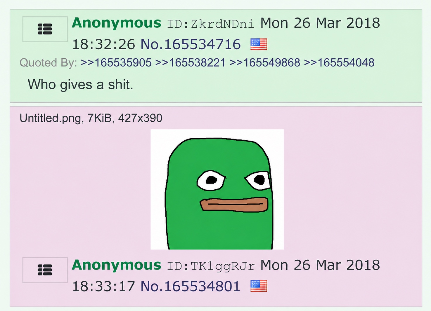 Historical 4chan replies showing the early Daumenfrosch drawing