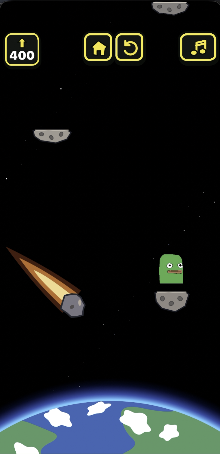HOHER at height 400: Daumen on an asteroid, a meteor approaching and Earth below